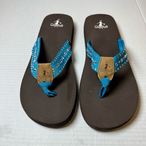 Corkys Teal Studded Flip Flops - Picture 2 of 8